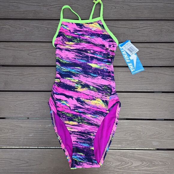TYR The Finals Sassy  Non Foil Stripe Pink Women's  1 Piece Swim Size 30 New - Picture 1 of 3